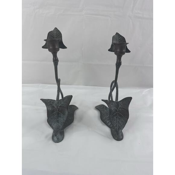 Rosenthal Netter Lily Single Taper Candle Holder Patinated Bronze Metalwork Set - Picture 4 of 7